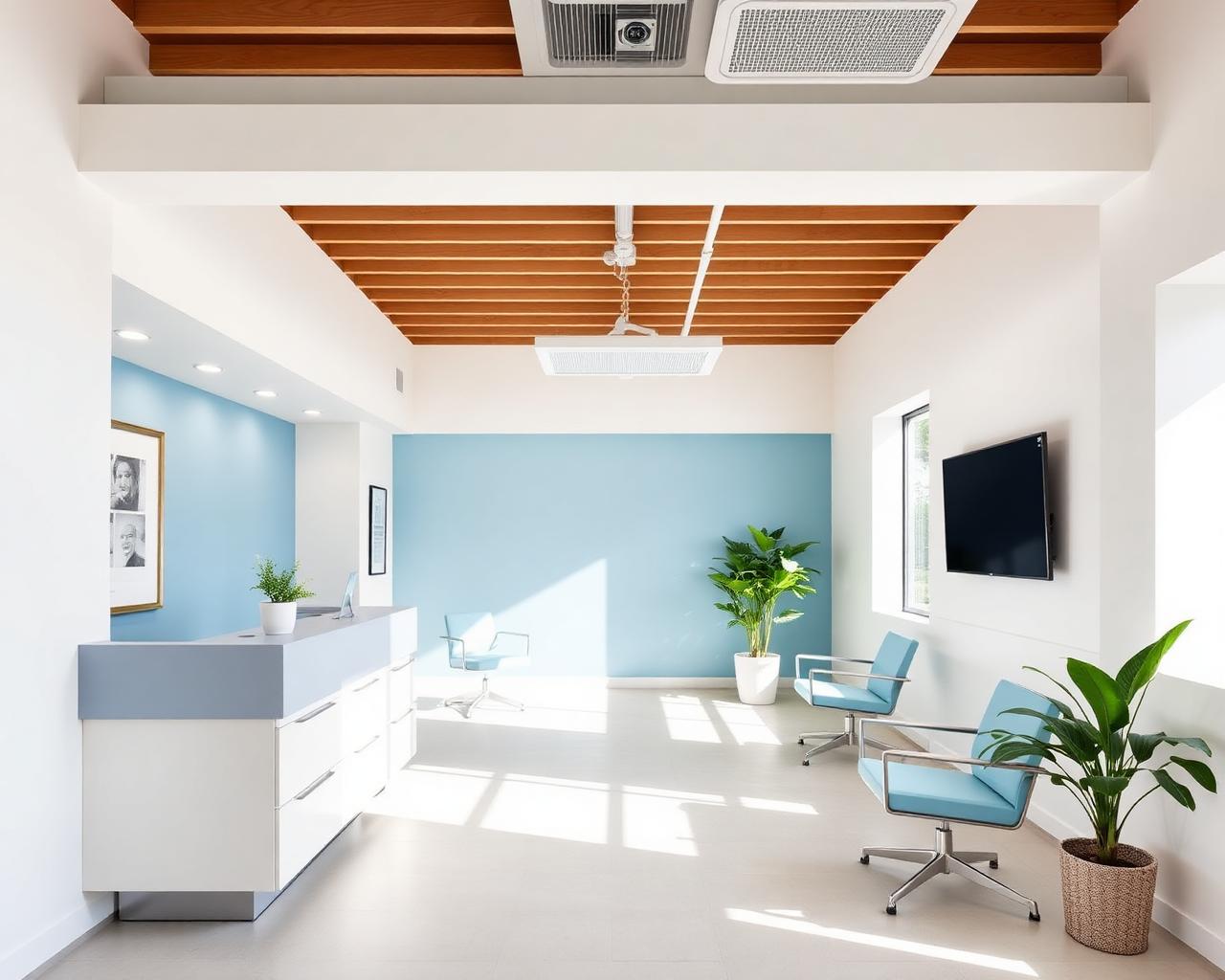 Recepție modernă a clinicii stomatologice, interior luminos și primitor